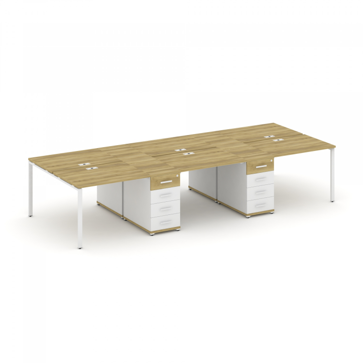 Concept Рабочая станция 6 мест с 2 опорными тумбами CN.DRS-449 W Дуб Винченцо/Белый Бриллиант/Металл