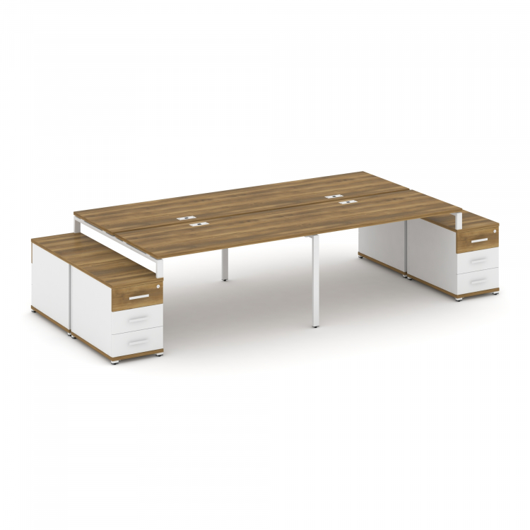 Concept Рабочая станция 4 места с 2 двухсторонними опорными тумбами CN.DRS-327 W Сандал Янтарный/Бел