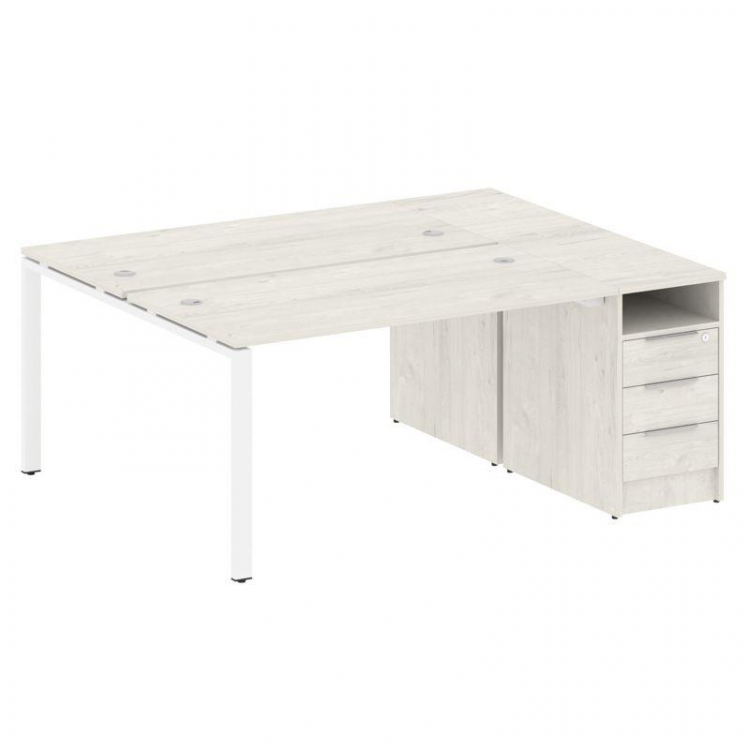 Metal System Рабочая станция с тумбой на П-образном м/к БП.РС-СТП-2.3 Дуб Наварра/Металл Белый 1812*