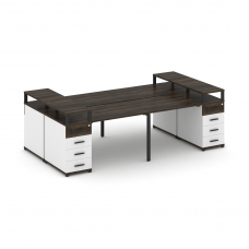 Concept Рабочая станция 4 места с 2 опорными тумбами CN.DRS-441 B Дуб Мали/Белый Бриллиант/Металл Че