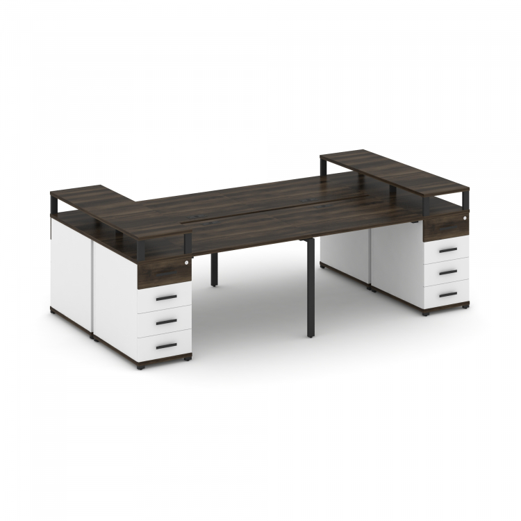 Concept Рабочая станция 4 места с 2 опорными тумбами CN.DRS-441 B Дуб Мали/Белый Бриллиант/Металл Че