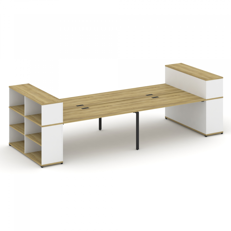 Concept Рабочая станция с опорными стеллажами с надставкой низ. CN.DRS-256 Дуб Винченцо/Белый Брилли