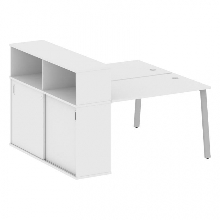 Metal System Рабочая станция с шкафом-купе на А-образном м/к БА.РС-СШК-2.2 Т Белый/Металл Серый 1610