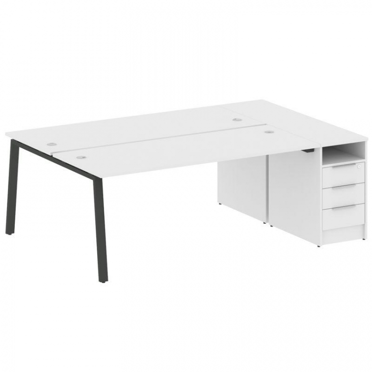 Metal System Рабочая станция с тумбой на А-образном м/к БА.РС-СТП-2.5 Белый/Металл Антрацит 2212*147