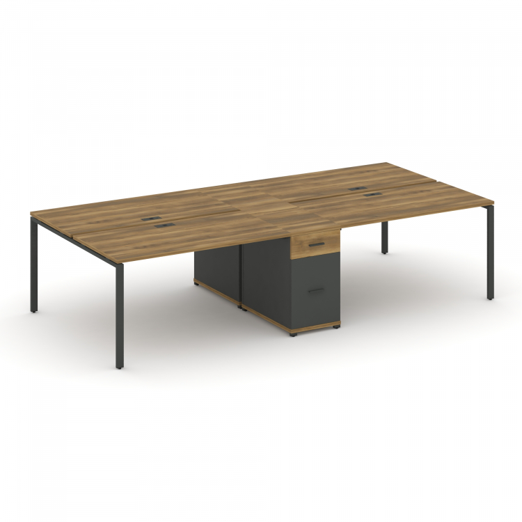 Concept Рабочая станция 4 места с 1 опорной тумбой CN.DRS-424 A Сандал Янтарный/Антрацит/Металл Антр