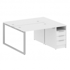 Metal System Рабочая станция с тумбой на О-образном м/к БО.РС-СТП-2.2 Белый/Металл Серый 1612*1475*7