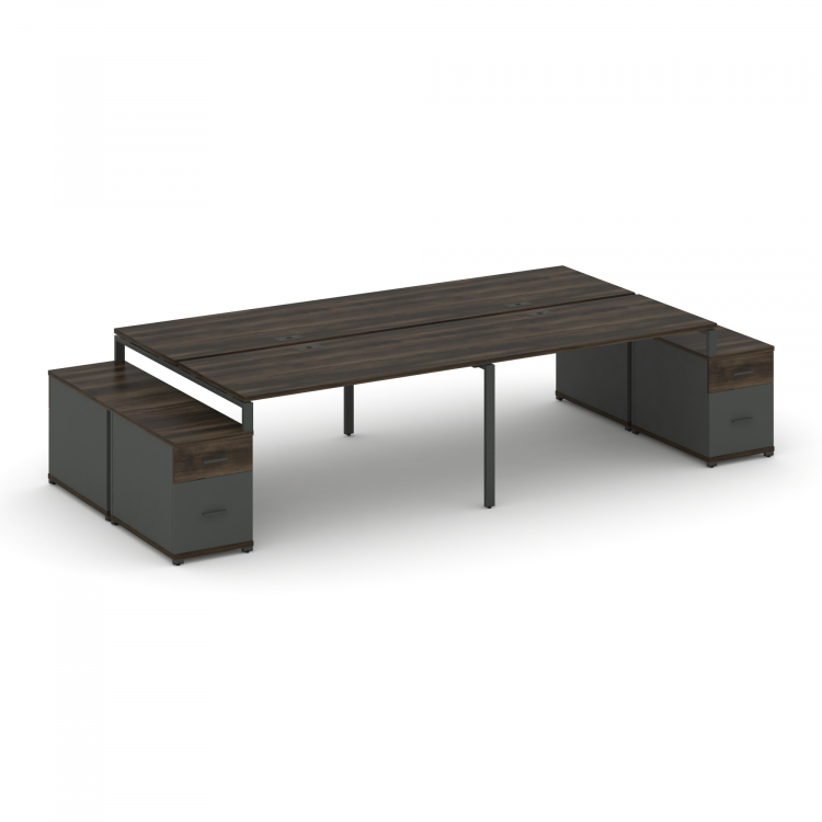 Concept Рабочая станция 4 места с 2 двухсторонними опорными тумбами CN.DRS-332 A Дуб Мали/Антрацит/М