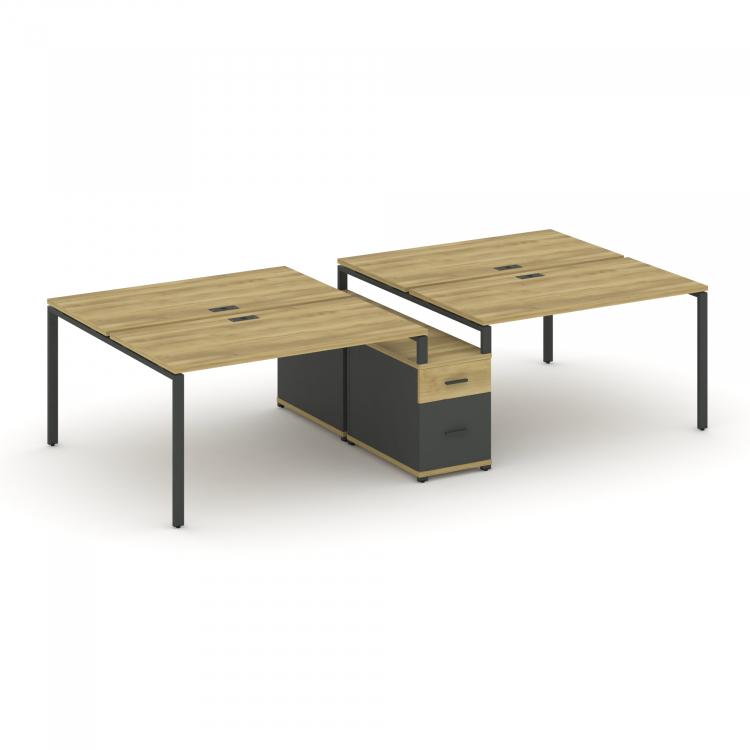 Concept Рабочая станция 4 места с двухсторонней опорной тумбой CN.DRS-313 A Дуб Винченцо/Антрацит/Ме