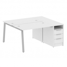 Metal System Рабочая станция с тумбой на А-образном м/к БА.РС-СТП-2.2 Белый/Металл Серый 1612*1475*7