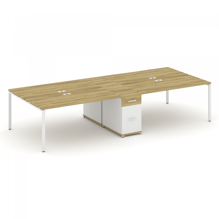 Concept Рабочая станция 4 места с 1 опорной тумбой CN.DRS-424 W Дуб Винченцо/Белый Бриллиант/Металл