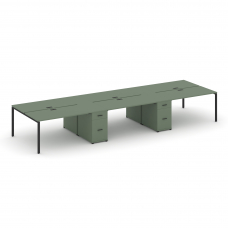 Concept Рабочая станция 6 мест с 2 опорными тумбами CN.DRS-453 B Кобо/Металл Черный 3780*1480*750