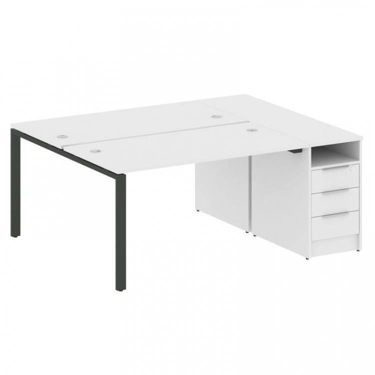 Metal System Рабочая станция с тумбой на П-образном м/к БП.РС-СТП-2.3 Белый/Металл Антрацит 1812*147