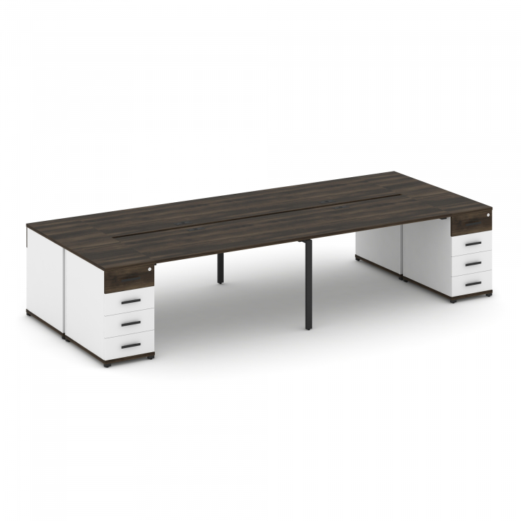 Concept Рабочая станция 4 места с 2 опорными тумбами CN.DRS-427 B Дуб Мали/Белый Бриллиант/Металл Че