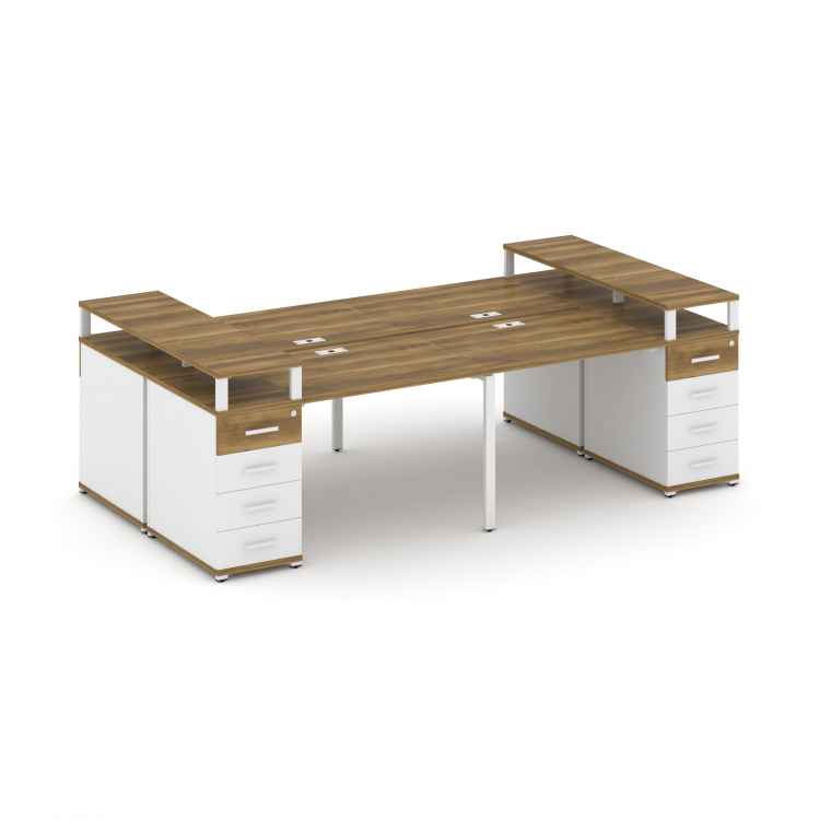 Concept Рабочая станция 4 места с 2 опорными тумбами CN.DRS-441 W Сандал Янтарный/Белый Бриллиант/Ме