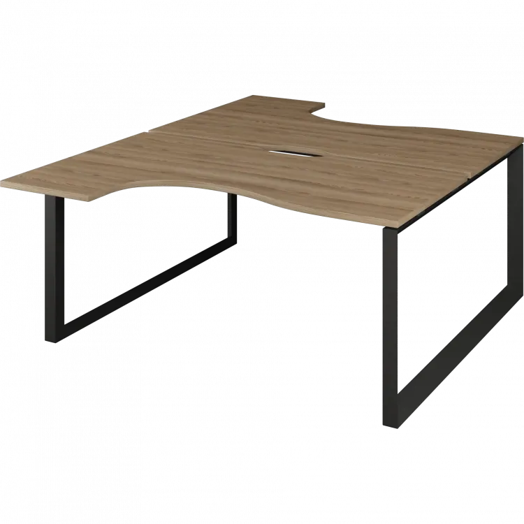Бенч эргономичный на 2 рабочих места на металлокаркасе НТМП.О.Б2-040 Дуб сафари/Антрацит 1400x2036x750 Аргентум-МП