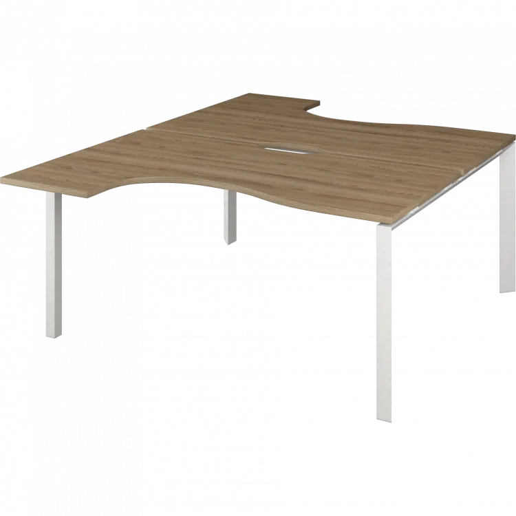 Бенч эргономичный на 2 рабочих места на металлокаркасе НТМП.П.Б2-060 Дуб сафари/Белый 1600x2036x750 Аргентум-МП