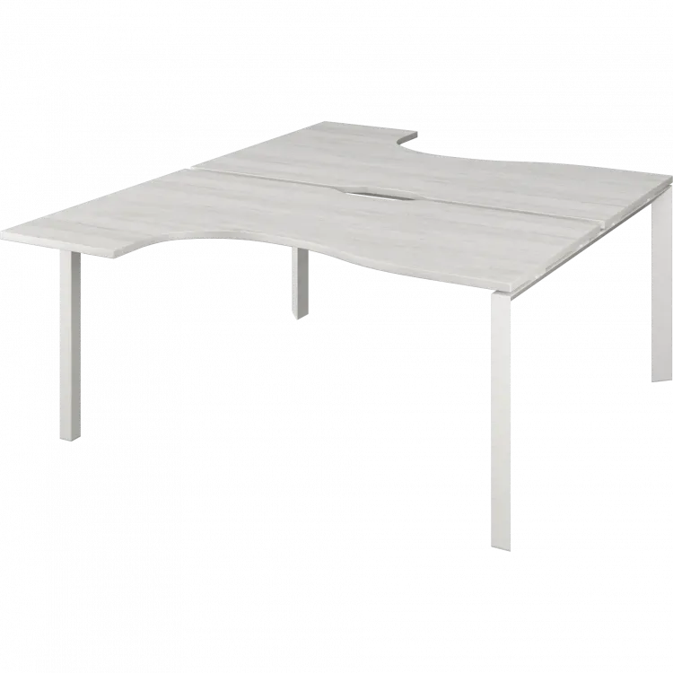 Бенч эргономичный на 2 рабочих места на металлокаркасе НТМП.П.Б2-040 Сосна винтер/Белый 1400x2036x750 Аргентум-МП