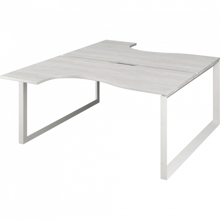 Бенч эргономичный на 2 рабочих места на металлокаркасе НТМП.О.Б2-060 Сосна винтер/Белый 1600x2036x750 Аргентум-МП