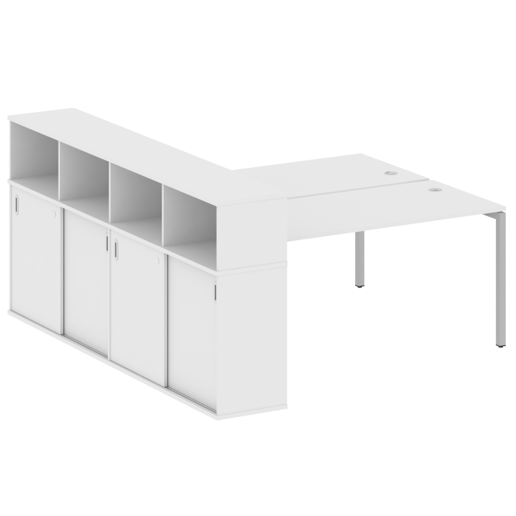 Metal System Quattro Рабочая станция с шкафом-купе на П-образном м/к 40БП.РС-СШК-4.4 Т Белый/Металл