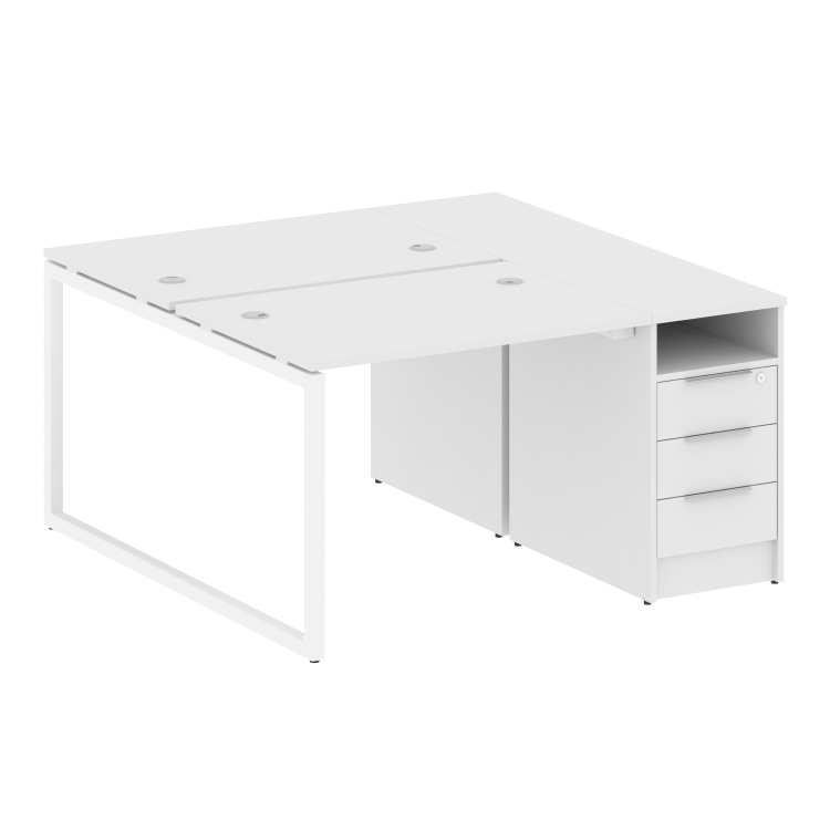 Metal System Quattro Рабочая станция с тумбой на О-образном м/к 40БО.РС-СТП-2.1 Белый/Металл Белый 1