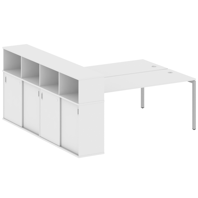 Metal System Quattro Рабочая станция с шкафом-купе на П-образном м/к 40БП.РС-СШК-4.5 Т Белый/Металл