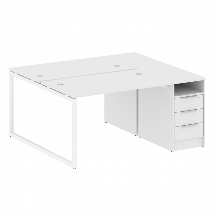 Metal System Quattro Рабочая станция с тумбой на О-образном м/к 40БО.РС-СТП-2.2 Белый/Металл Белый 1