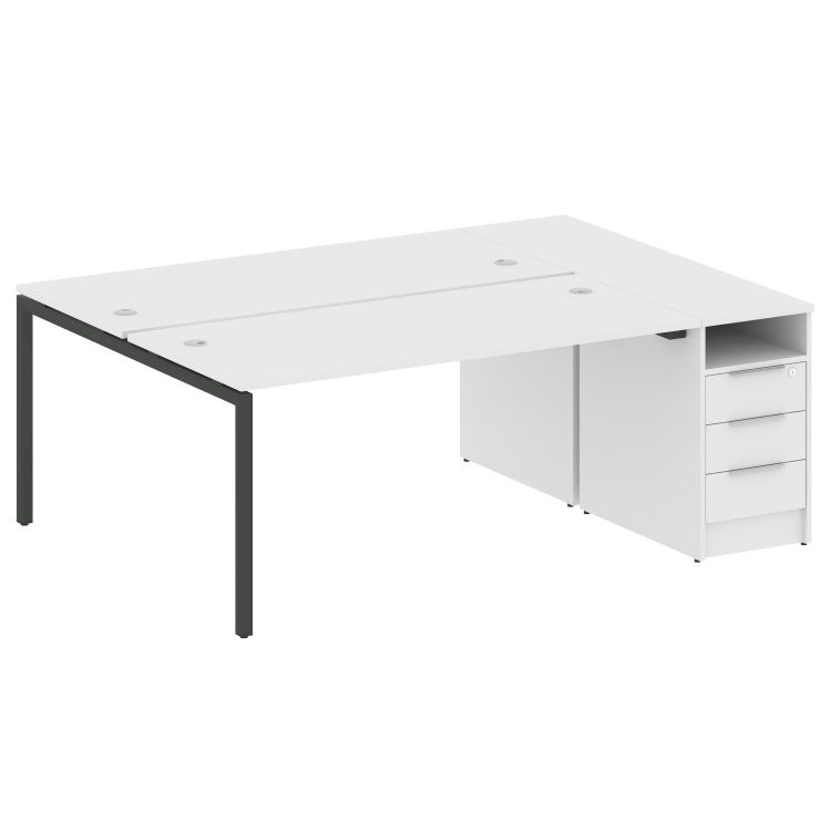 Metal System Quattro Рабочая станция с тумбой на П-образном м/к 40БП.РС-СТП-2.4 Белый/Металл Антраци