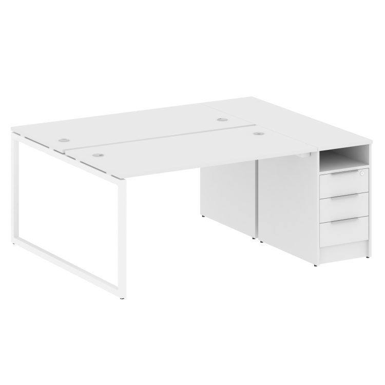 Metal System Quattro Рабочая станция с тумбой на О-образном м/к 40БО.РС-СТП-2.3 Белый/Металл Белый 1