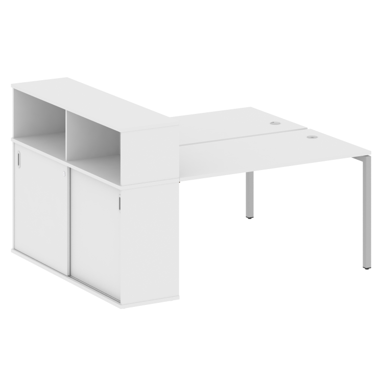 Metal System Quattro Рабочая станция с шкафом-купе на П-образном м/к 40БП.РС-СШК-2.3 Т Белый/Металл