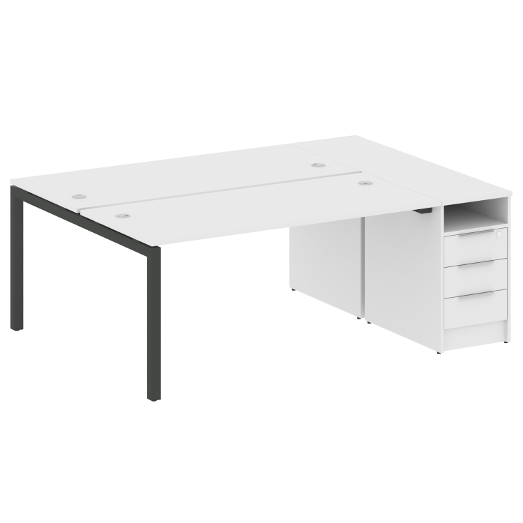 Metal System Quattro Рабочая станция с тумбой на П-образном м/к 50БП.РС-СТП-2.4 Белый/Металл Антраци