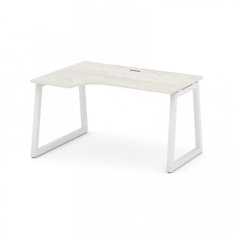 Style Project Стол рабочий эргоном. SN-5T1.SPA-001(L) Дуб Наварра/Металл Белый/Заглушка Пластик Белы