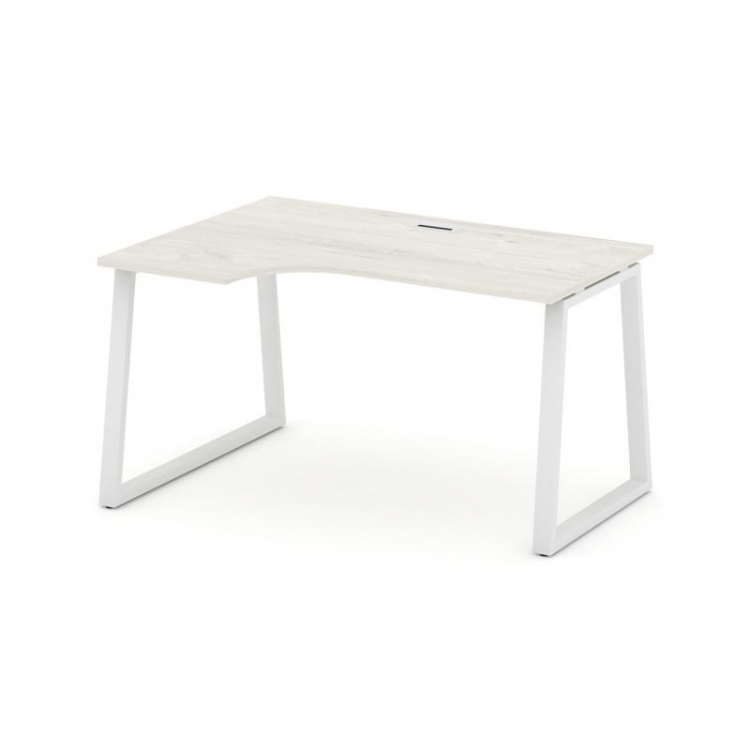 Style Project Стол рабочий эргоном. SN-6T1.SPA-011(L) Дуб Наварра/Металл Белый/Заглушка Пластик Белы