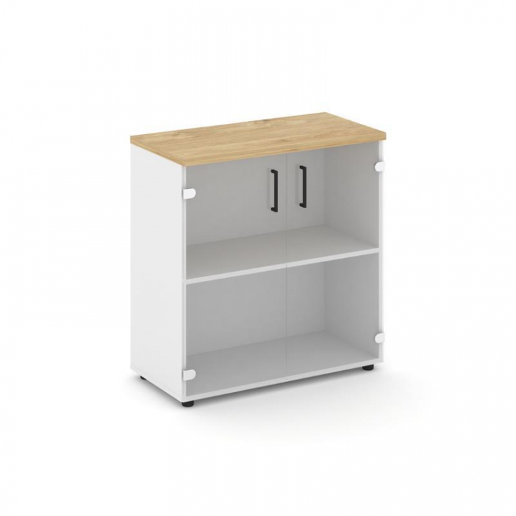 Style Project Шкаф низкий широкий SN.STS-302 Белый/Тиквуд Светлый/Прозрачный/Черный Ручки 796*400*83