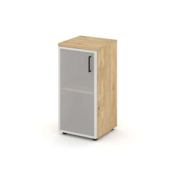 Стайл Проджект Шкаф низкий узкий SN.STU-303(L) Тиквуд Светлый/Сатин/Черный Ручки 400*400*833