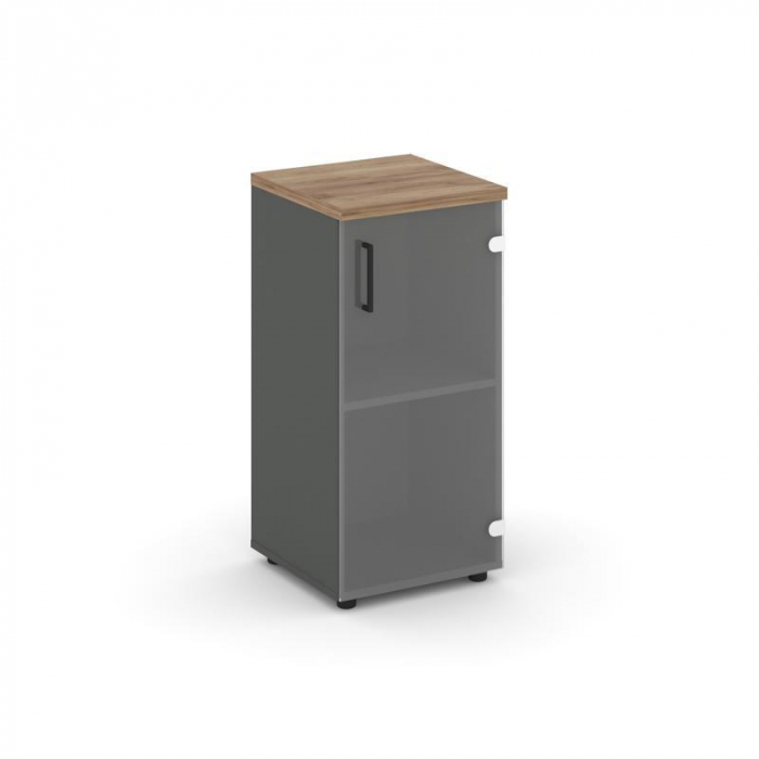 Style Project Шкаф низкий узкий SN.STU-302(R) Антрацит/Дуб Табак/Прозрачный/Черный Ручки 400*400*833