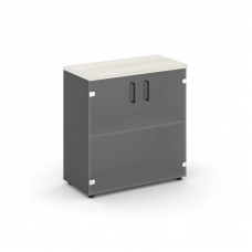 Style Project Шкаф низкий широкий SN.STS.E-302 Антрацит/Дуб Наварра/Прозрачный/Черный Ручки 796*400*