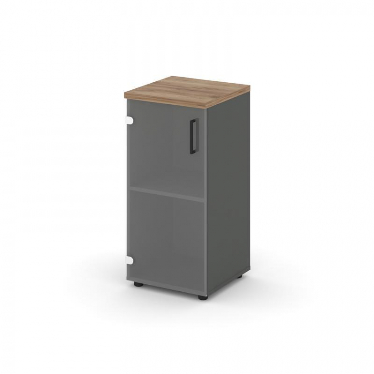 Style Project Шкаф низкий узкий SN.STU.E-302(L) Антрацит/Дуб Табак/Прозрачный/Черный Ручки 400*400*8