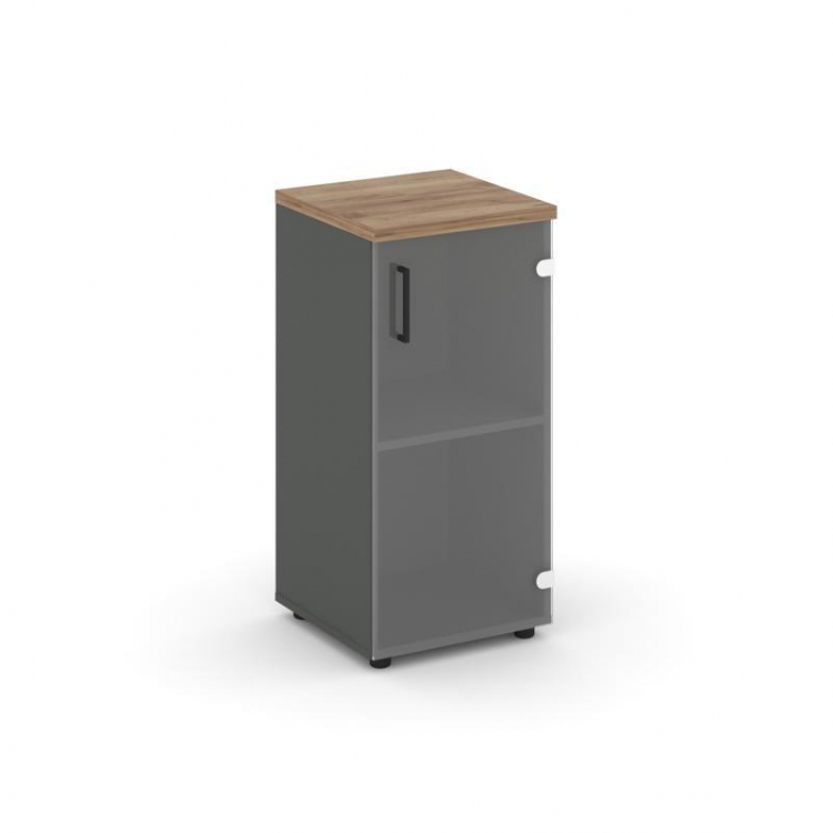 Style Project Шкаф низкий узкий SN.STU.E-302(R) Антрацит/Дуб Табак/Прозрачный/Черный Ручки 400*400*8