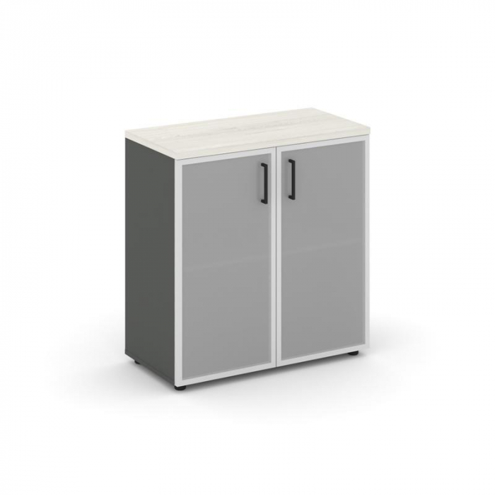 Style Project Шкаф низкий широкий SN.STS-303 Антрацит/Дуб Наварра/Сатин/Черный Ручки 796*400*833