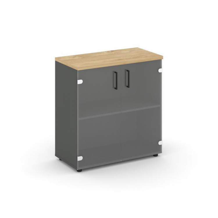 Style Project Шкаф низкий широкий SN.STS.E-302 Антрацит/Тиквуд Светлый/Прозрачный/Черный Ручки 796*4