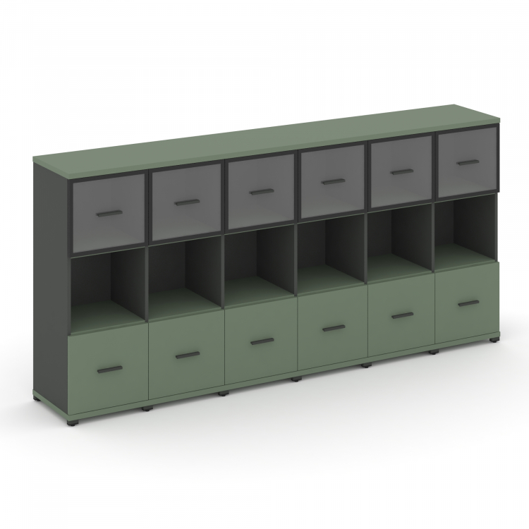 Concept Шкаф 6 узких секций, 3 ниши CN.STU-365 RPB A Кобо/Антрацит/Металл Антрацит/Прозрачный 2500*4