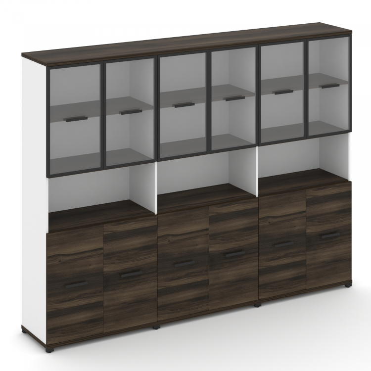 Concept Шкаф 3 широкие секции, 5 ниш CN.STS-533 RPB B Дуб Мали/Белый Бриллиант/Металл Черный/Прозрач