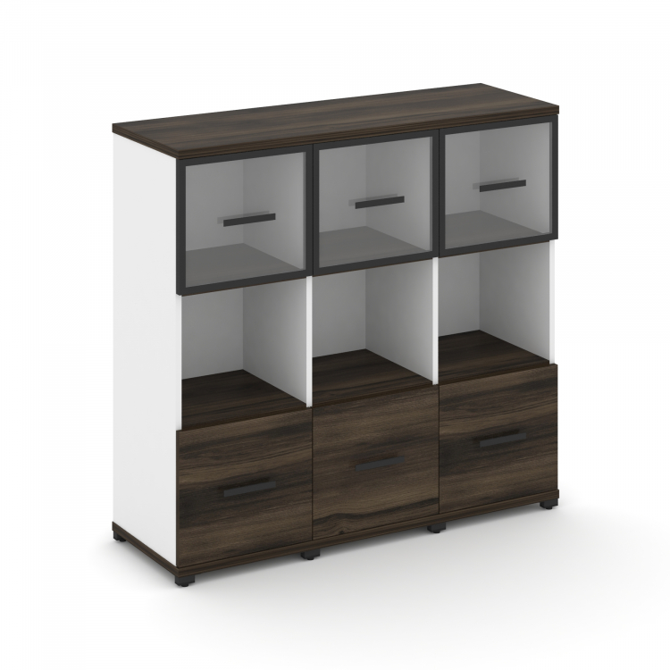 Concept Шкаф 3 узкие секции, 3 ниши CN.STU-335 RPB B Дуб Мали/Белый Бриллиант/Металл Черный/Прозрачн