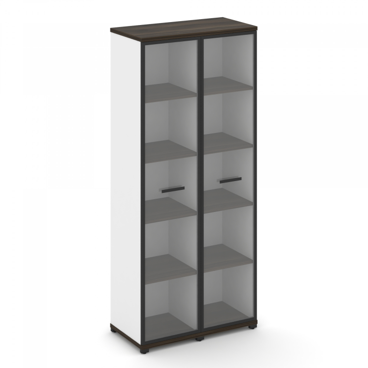 Concept Шкаф 2 узкие секции, 5 ниш CN.STU-528 RPB B Дуб Мали/Белый Бриллиант/Металл Черный/Прозрачны