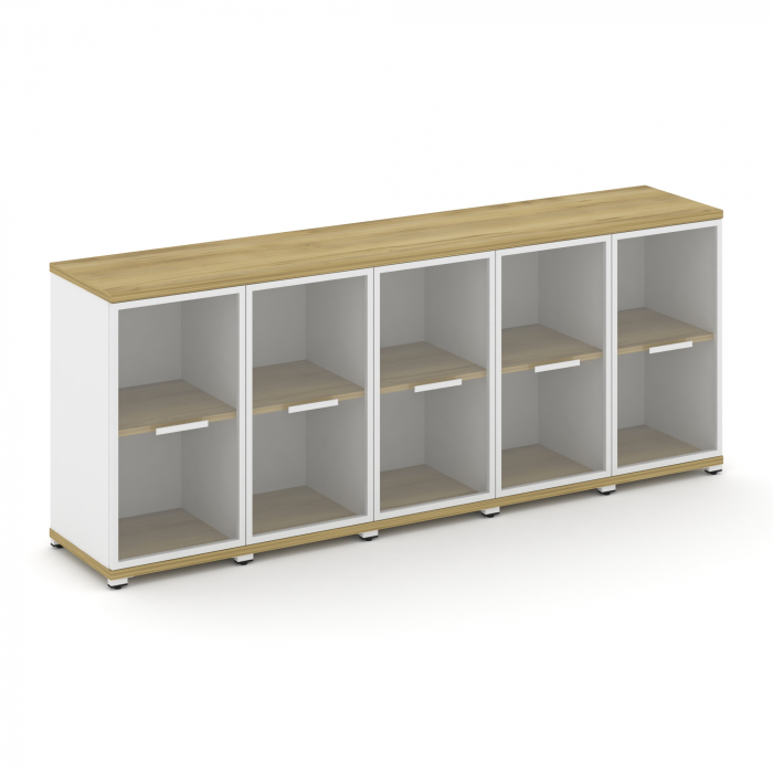Concept Шкаф 5 узких секций, 2 ниши CN.STU-253 RPW W Дуб Винченцо/Белый Бриллиант/Металл Белый/Прозр
