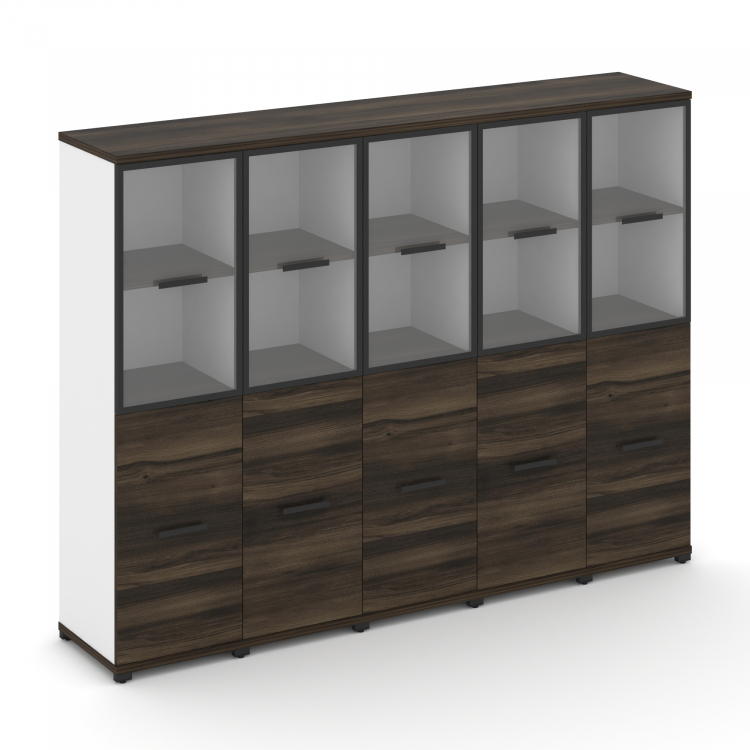 Concept Шкаф 5 узких секций, 4 ниши CN.STU-452 RPB B Дуб Мали/Белый Бриллиант/Металл Черный/Прозрачн