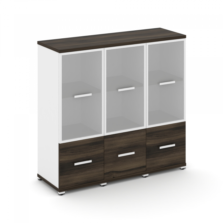 Concept Шкаф 3 узкие секции, 3 ниши CN.STU-332 RMW W Дуб Мали/Белый Бриллиант/Металл Белый/Сатин 125