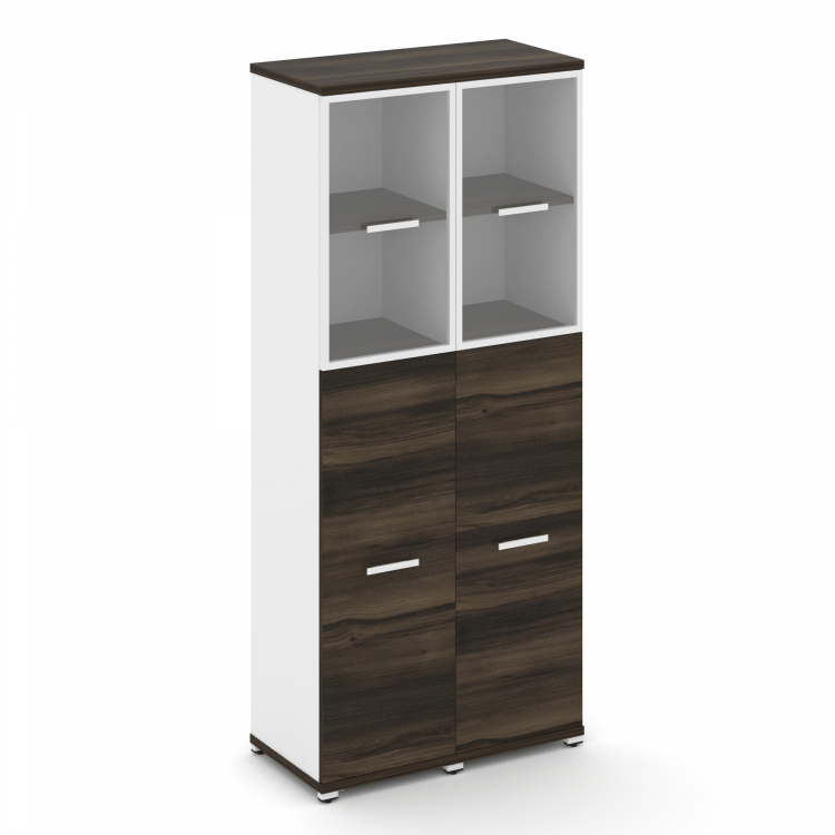 Concept Шкаф 2 узкие секции, 5 ниш CN.STU-525 RPW W Дуб Мали/Белый Бриллиант/Металл Белый/Прозрачный