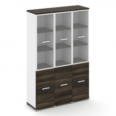 Concept Шкаф 3 узкие секции, 5 ниш CN.STU-532 RPW W Дуб Мали/Белый Бриллиант/Металл Белый/Прозрачный