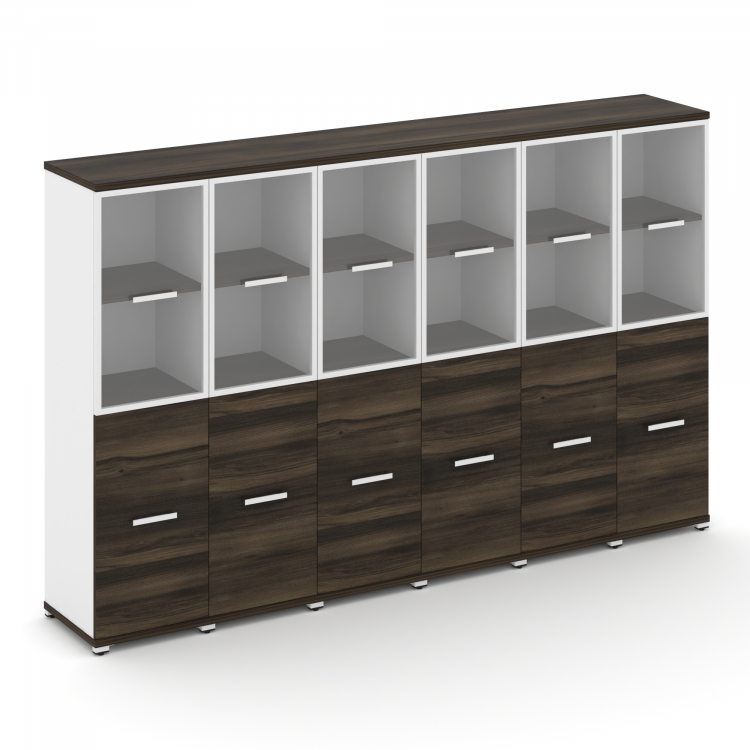 Concept Шкаф 6 узких секций, 4 ниши CN.STU-462 RPW W Дуб Мали/Белый Бриллиант/Металл Белый/Прозрачны